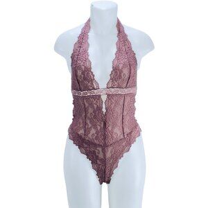 FOREVER 21 Women’s Lingerie Mauve Teddy Brazilian Cut Lace Sheer NWT Size M